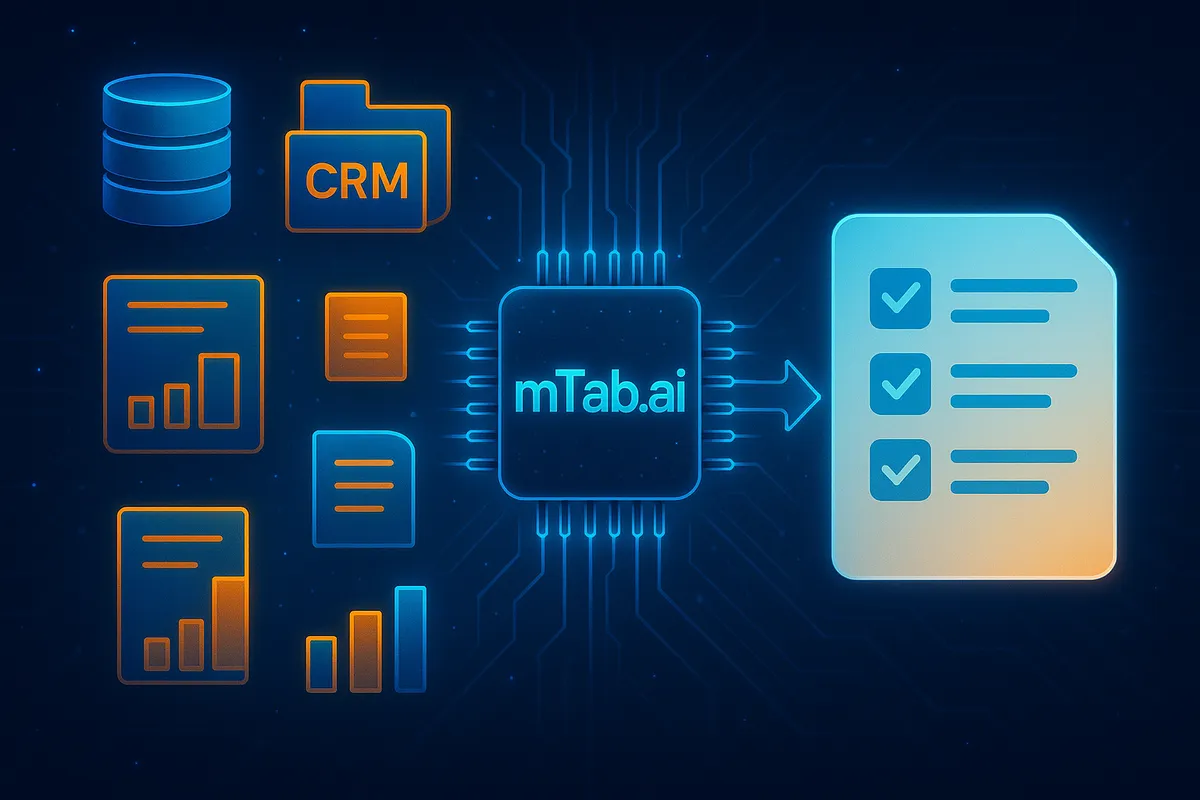 Data from files, CRM and reports flowing into decisions