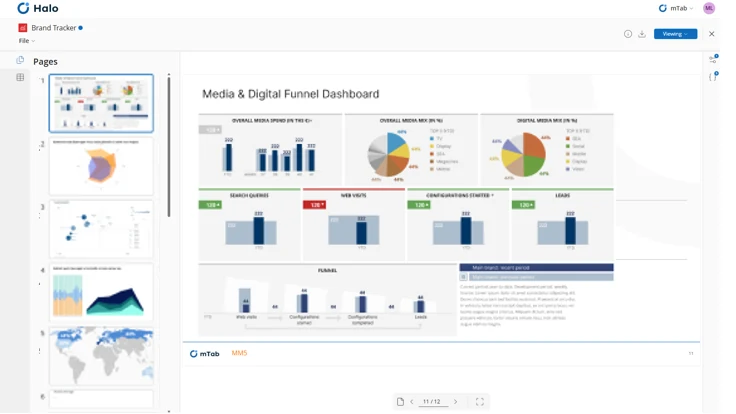 Halo Reports in Viewing mode: an interactive media and digital funnel report page