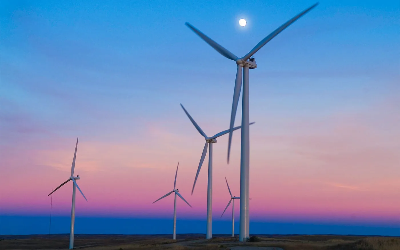 Wind turbines at dusk